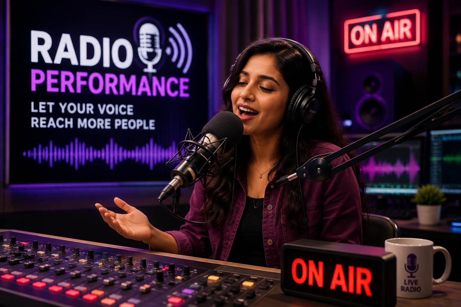 Singer performing for radio